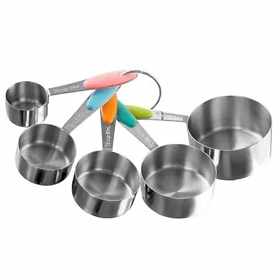 Stainless Steel Measuring Cups Set Of 5 On Ring Space Saving Stacks Inside • $13.99