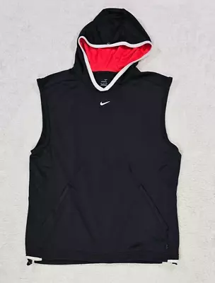 NIKE Sleeveless Hoddie Swoosh Mens Size L Black Pullover Basketball Training • $20.88