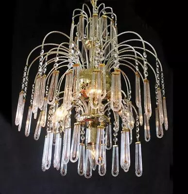 Vintage Italian Murano Glass Waterfall 18  X 24   Gold 24kt Plated Chandelier • $1100