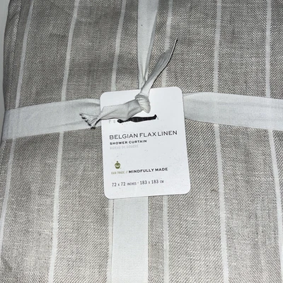$75 • Buy Pottery Barn Belgian Flax Linen Shower Curtain 72X72 White Stripe NEW