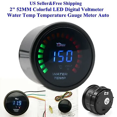 2  52MM Colorful LED Digital Voltmeter Water Temp Temperature Gauge Meter Auto • $19.99