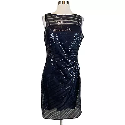 Vince Camuto Women's Cocktail Dress Size 10 Blue Sequined Sleeveless Sheath • $69.99