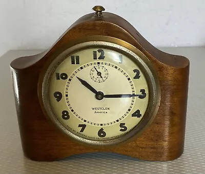 Vintage Westclox America Alarm Clock Art Deco Wood Camel Back Canada RD 1932 7  • $29.95