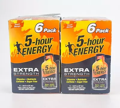 5 Hour Energy Shot Extra Strength Peach Mango 1.93oz Ea 6 Pack Lot Of 2 BB8/24 • $29.95