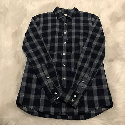 J CREW Womens Boy Shirt Indigo Blue Plaid Long Sleeve Cotton 03367 MINT • $7.80