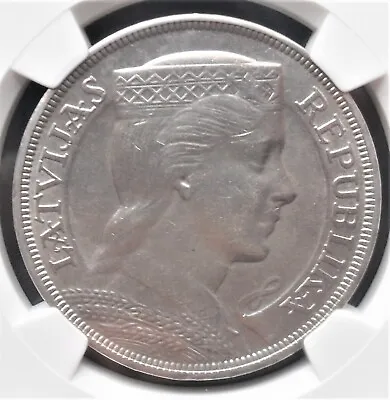 1929 Latvia 5 Lati  NGC  Unc. Details   Nice Silver Coin      #  1147 # 25-5 • $85