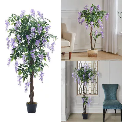 Large Potted Purple Wisteria Flower Artificial Tree Fake Plant Home Garden Decor • £42.95