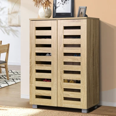 $105.51 • Buy Oikiture Shoe Rack Shoes Storage Cabinet Organiser Shelf 2 Doors 20 Pairs Wooden