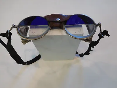 Vtg Willson Biker Clear & Blue Flat Lens 2-Tone Goggles Safety Glasses Steampunk • $40