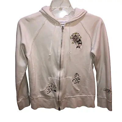 Walt Disney World Womens Large White Minnie Mouse Zip Hooded Sweatshirt Hoodie L • $14.54