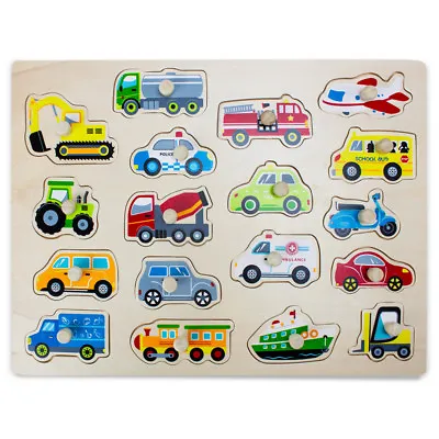 $27.99 • Buy Jumbo  People Movers  Cars Vehicles Peg Puzzle Kids Learning Puzzle Wooden Toy