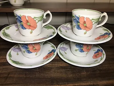 Villeroy & Boch  Amapola Coffee Tea Cup & Saucer Floral Embossed Set Of 4 EUC • $34.99