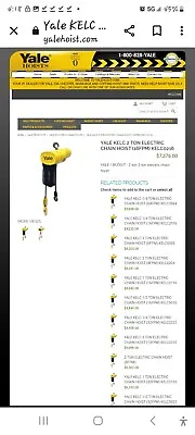 Yale 2 Ton Electric Chain Hoist KEL2-18PT 18 Ft Lift 230/460V • $2500