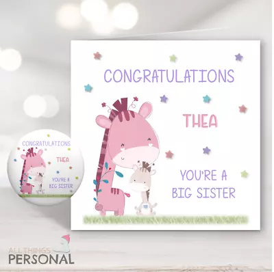 Personalised Big Sister Card New Baby Sibling Congratulations On Becoming Sister • £4.99