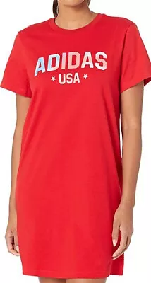 Adidas Women's Scarlet/Multi America Cotton T Shirt Dress (HL8502) Size L - NWT • $24.99