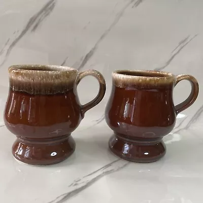 Pair Vtg McCoy Pottery Brown Drip Glaze 7112 Short Pedestal Mugs 10-12 Oz ?? • $24.70