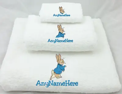 £19.99 • Buy Personalised Embroidered White Peter Rabbit Towel Set  Any Name  Bath Swim Gift.