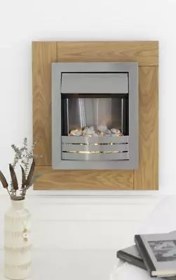 £80 • Buy Oak Electric Fire Wall Mounted Pebbles Silver  1kw - 2kw Heat Bnib