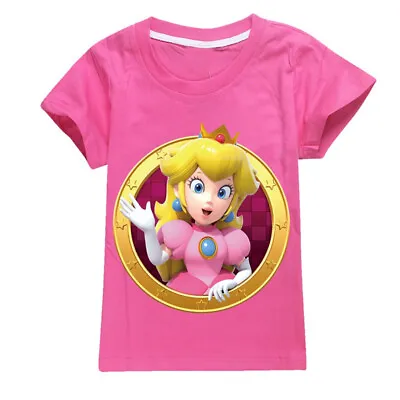 Super Mario Princess Peach Kids Casual Short Sleeves Boy Girl T Shirts Tops Gift • $25.88