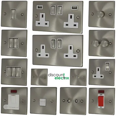 Brushed Satin Chrome Light Switches USB Plug Sockets Dimmer & Cooker Switches • £8.95