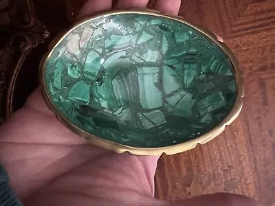 Vintage Malachite Trinket Bowl With Brass Rim(05) • $32.59