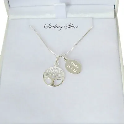 £19.99 • Buy Sterling Silver Tree Of Life Necklace, Personalised Engraving Of Words,names Etc