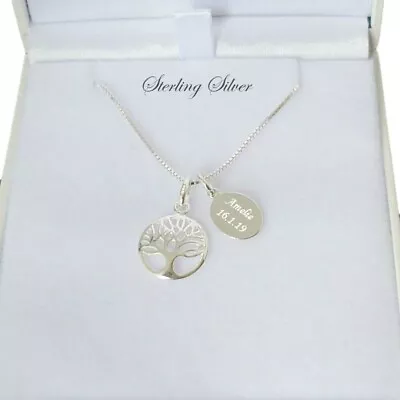 £19.99 • Buy Sterling Silver Tree Of Life Necklace, Personalised Engraving Of Words,names Etc