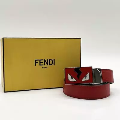 Fendi Monster Buckle Belt Safiano Leather Red Reversible • $174