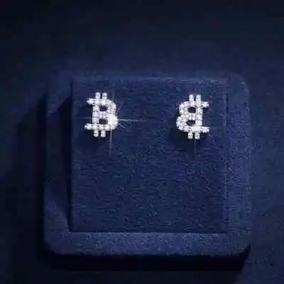1 Ct Round Cut Natural Moissanite BITCOIN SIGN Stud Earrings 925 Sterling Silver • $132.74