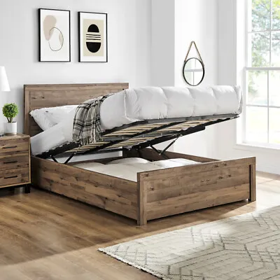 Rodley Oak Wooden Ottoman Storage Bed In 2 Sizes And 4 Mattress Options • £429.99