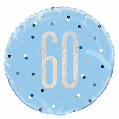 Birthday Blue Glitz Number 60 Round Foil Balloon 18 Inch 45.7CM Inc 59mm Badge • $6.20