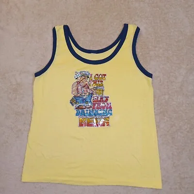 Vintage Single Stitch Tank Top Small Drinking Beer Yellow • $22.50