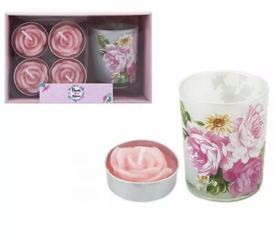 5PC VOTIVE LUXURY TEA LIGHT CANDLES HOLDER GIFT SET ROSE Mothers Day Mum Candle • £5.98