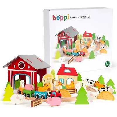 Wooden Kids Toy Train Set 45pcs Farm Forest Childrens Animals Trees Station New • £22.99