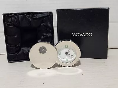 MOVADO MUSEUM DOUBLE DIAL STAINLESS STEEL TRAVEL ALARM CLOCK RSI010M W. BOX • $34.99