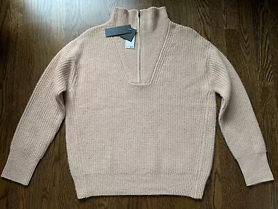 NWT Magaschoni Beige Camel 100% Cashmere Zip Funnel Mock Sweater S M L  $398 • $79.99