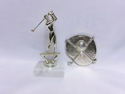 Men’s Golfing Gold-Tone Metal Trophy Part Figurine Cake Topper W Marble Pedestal • $9.95