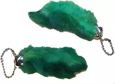 2 GREEN COLORED RABBIT FOOT KEYCHAINS Novelty LUCKY Fur Hair Feet Ball Chain • $11.24