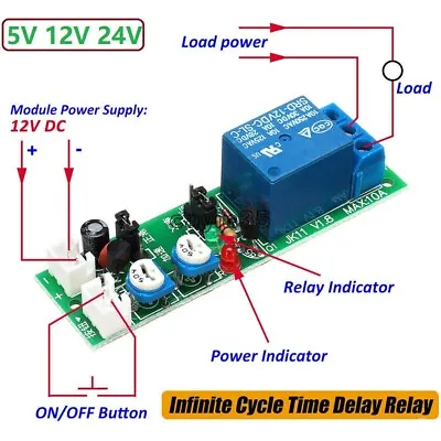 5V 12V 24V Infinite Cycle Delay Time Timer Relay Turn ON OFF Switch Loop Module • £5.62