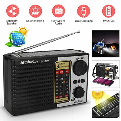 Solar Portable FM/AM SW Radio Digital Bluetooth Speaker MP3 Player Rechargeable • $20.79