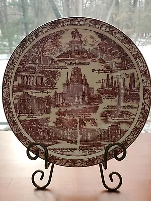 Houston Texas By Vernon Kilns 10 3/8 Inch Diameter Red And White Plate • $32