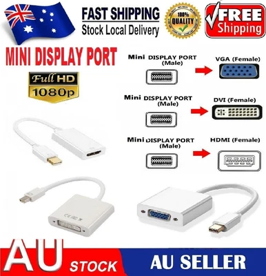 $11.99 • Buy Mini Display Port To VGA HDMI DVI-D Female Converter Adapter White Cable HDTV Au