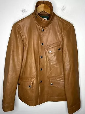 $118 • Buy Ralph Lauren Medium Cognac Brown Leather Military Jacket Aviator Utility Coat