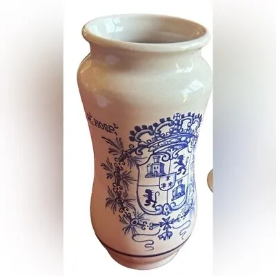 Vintage Hand Painted Spanish Vase Urn White And Blue 9  RARE No Lid • $21.75