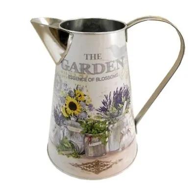 Large Metal Jug Sunflowers & Lavender Design Artificial Flower Vase 22cm Height • £10.99