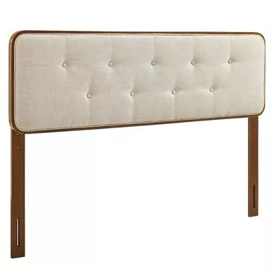 Modway Collins Tufted King Fabric And Wood Headboard In Walnut/Beige • $170.99