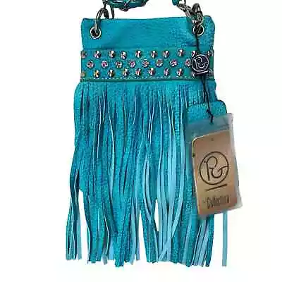 NWT P&G Collection Women's Turquoise Fringed Rhinestone Studded Crossbody Bag • $38