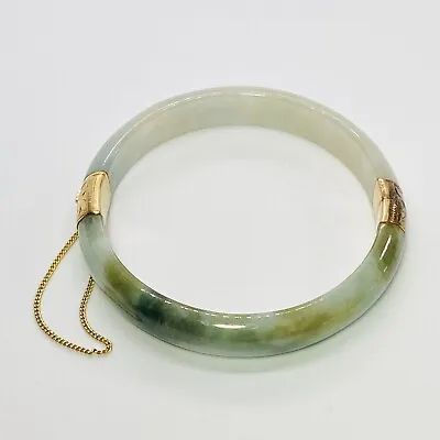 Ming's Honolulu 14K Yellow Gold Jadeite Jade Size 7  Hinged Bangle Bracelet 30g • $1800