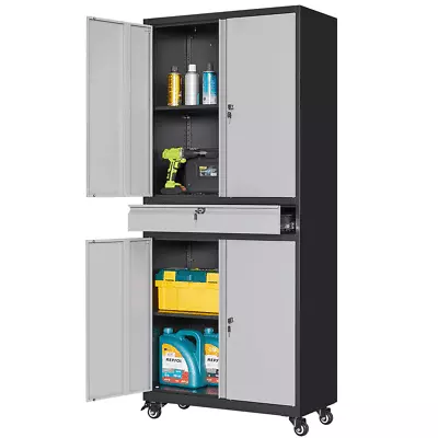 72  Metal Storage Cabinet Garage Tool Storage Cabinets W/pegboard Wheels 4 Doors • $159.99