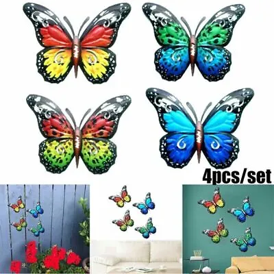 Pack Of 4 Large Metal Butterflies Garden Ornament Butterfly Wall Art Decor UK • £9.50